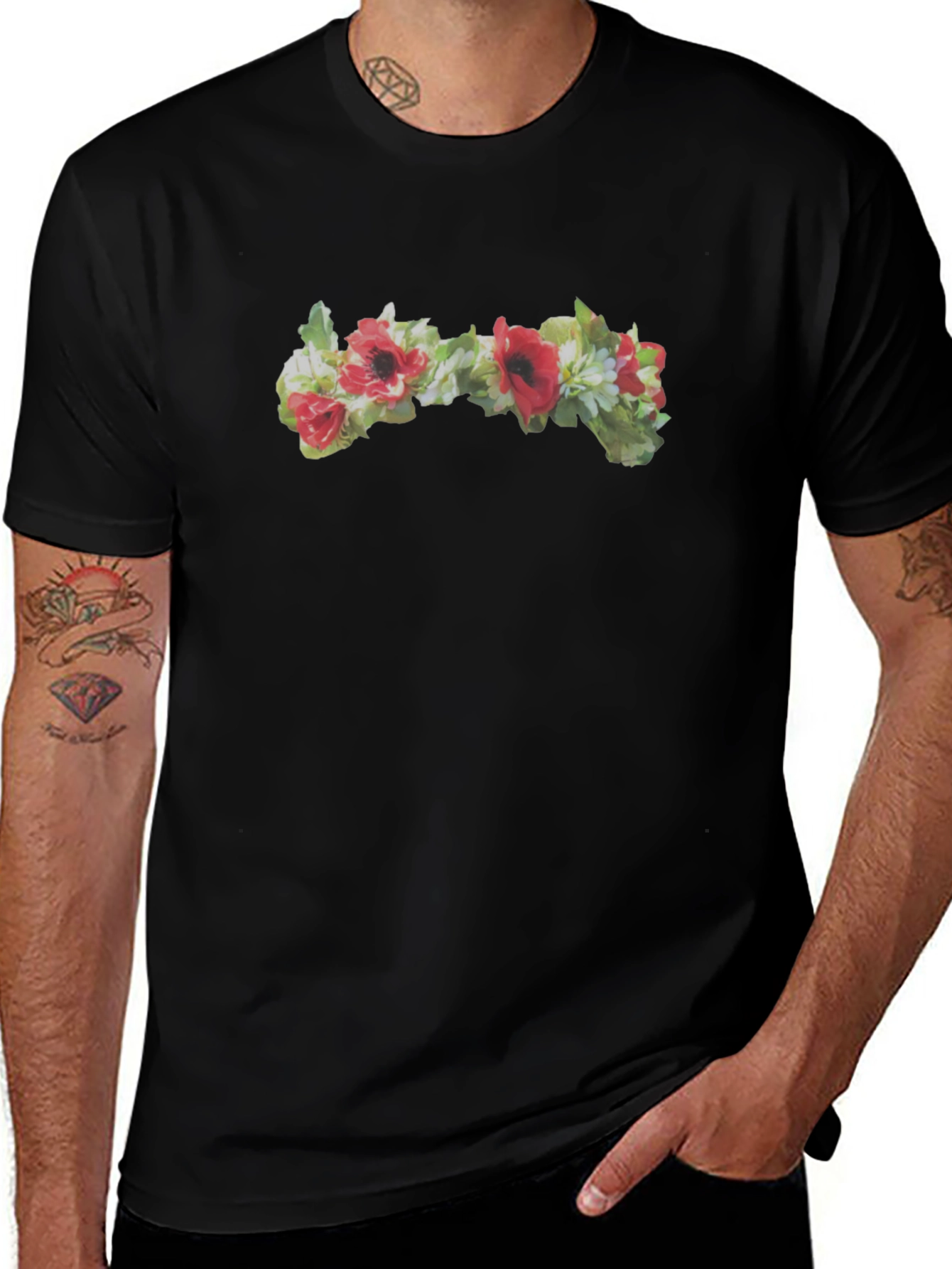 Floral T-Shirt - Red Poppy Accent