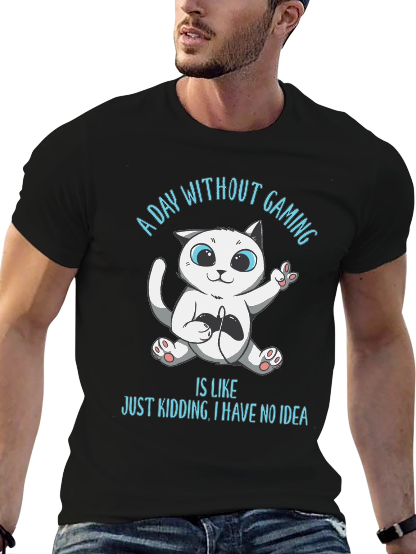 Gamer Cat Graphic T-Shirt - A Day Without Gaming