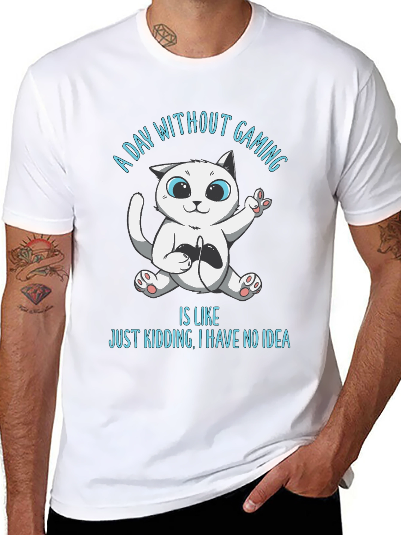 Gamer Cat Graphic T-Shirt - A Day Without Gaming