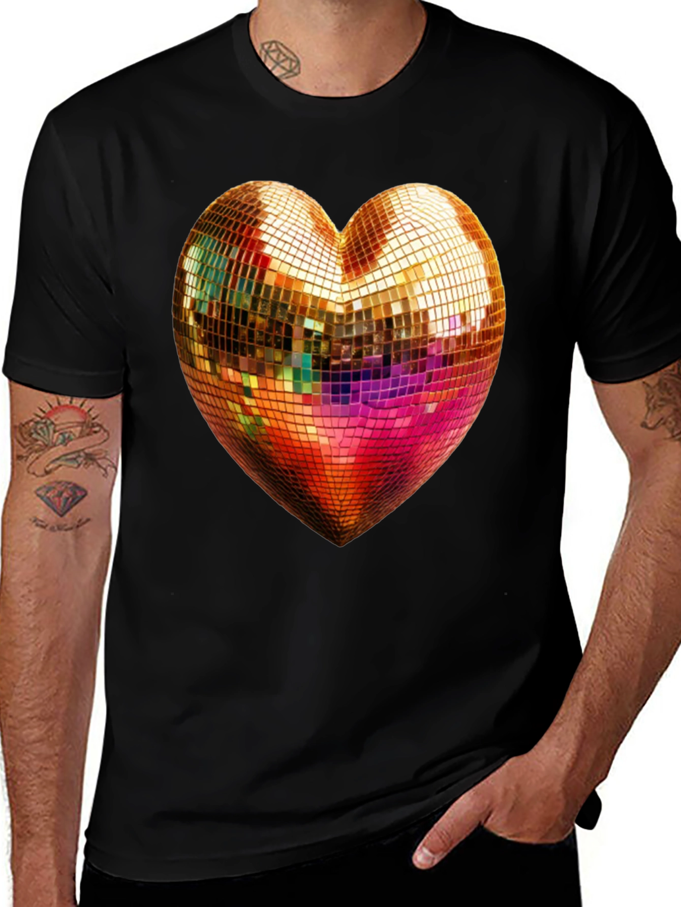 Disco Heart Graphic T-Shirt - Mens Black Tee