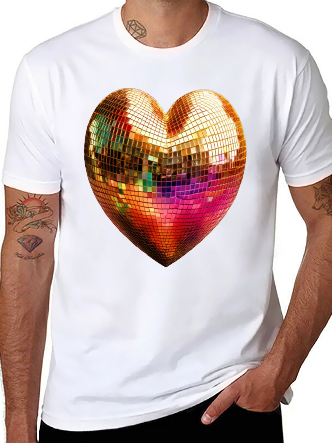 Disco Heart Graphic T-Shirt - Mens Black Tee