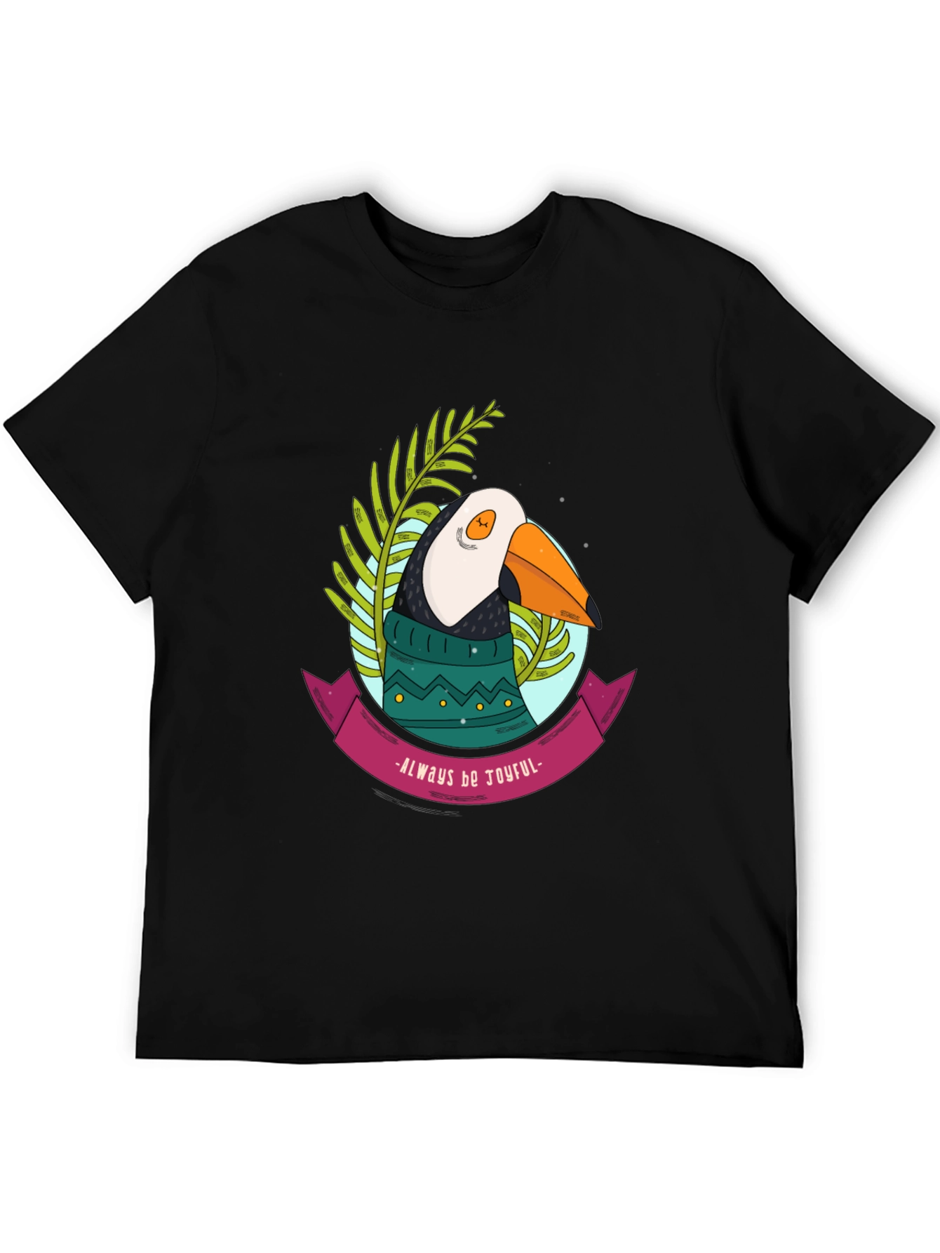 Joyful Puffin Graphic Tee - Black Cotton T-Shirt