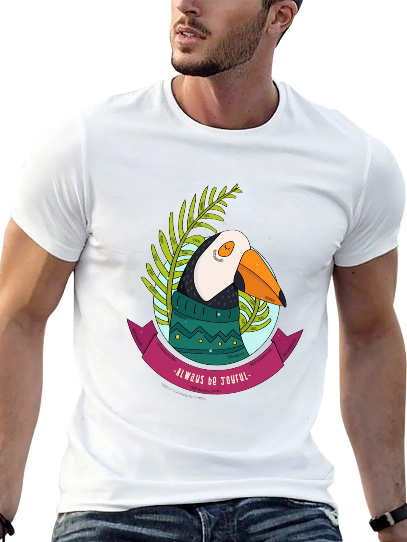 Joyful Puffin Graphic Tee - Black Cotton T-Shirt
