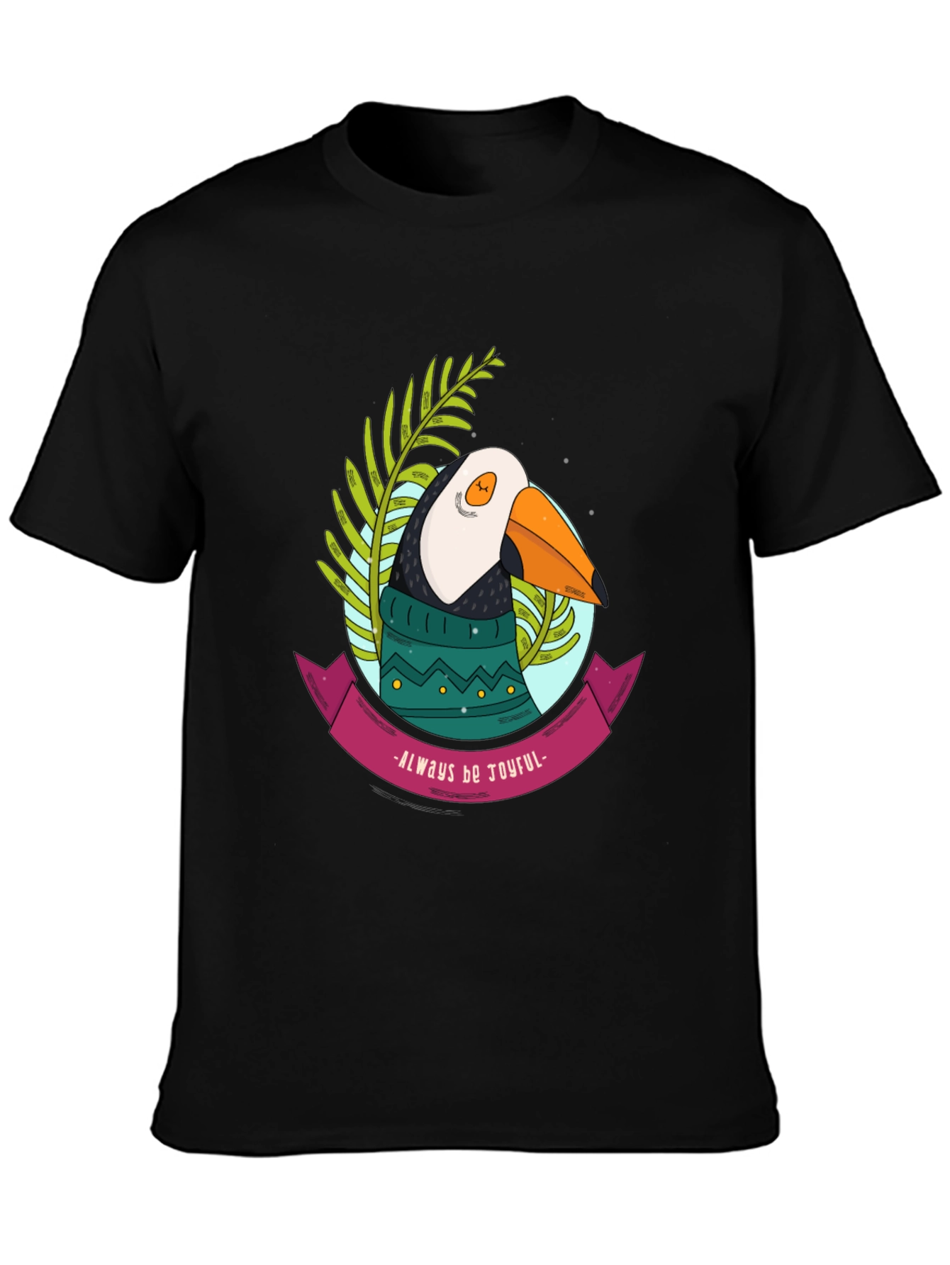 Joyful Puffin Graphic Tee - Black Cotton T-Shirt