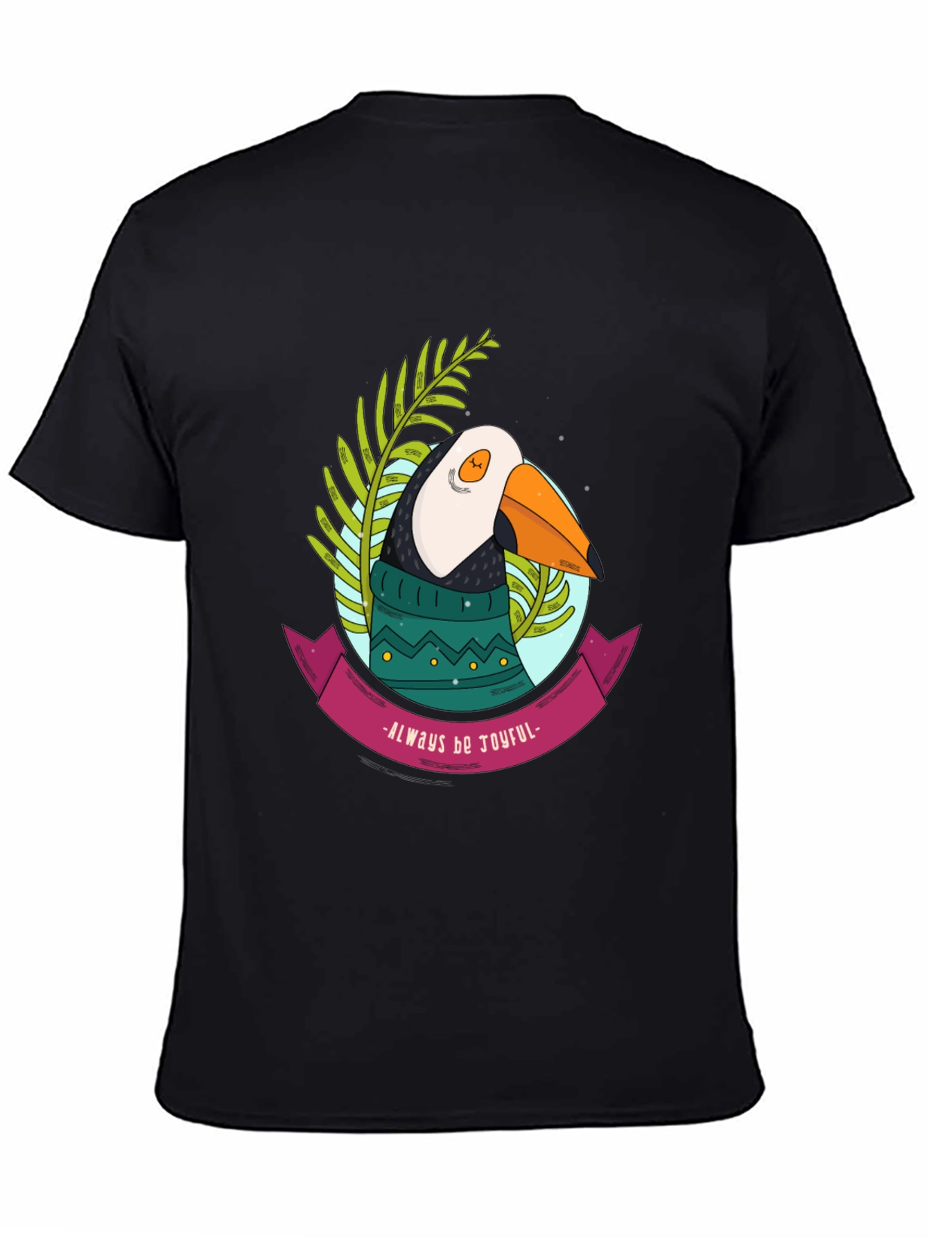 Joyful Puffin Graphic Tee - Black Cotton T-Shirt