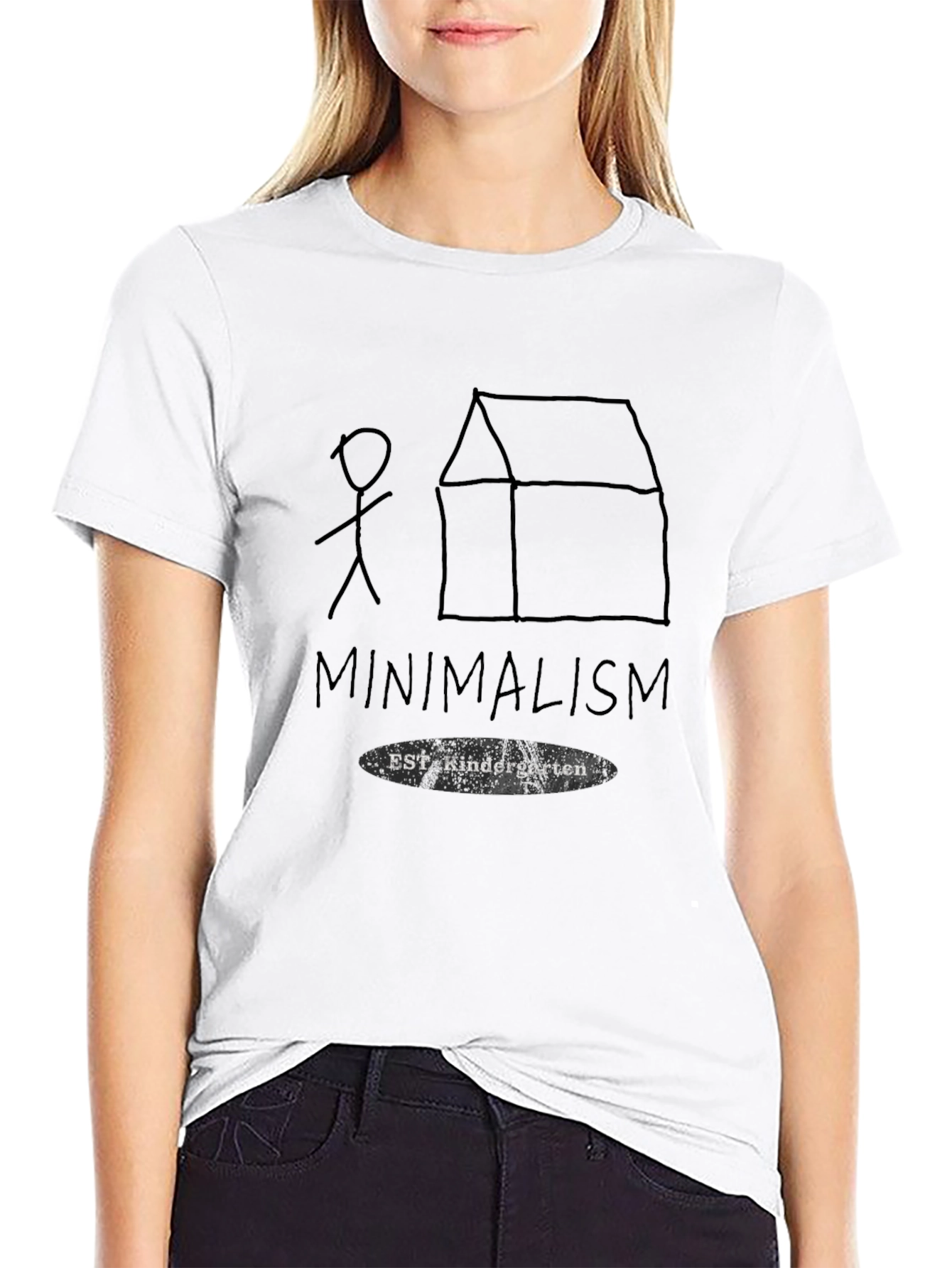 Minimalism Kindergarten Black T-Shirt
