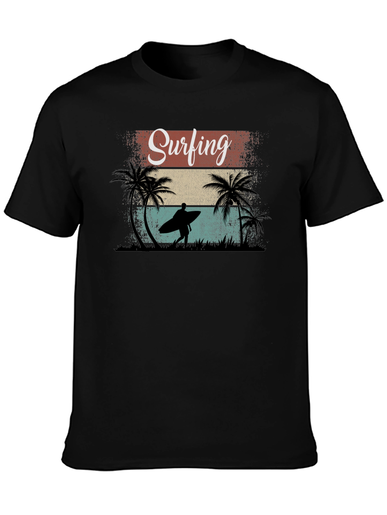 Surfing Retro Graphic Tee - Black Cotton T-Shirt