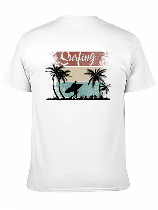 Surfing Retro Graphic Tee - Black Cotton T-Shirt