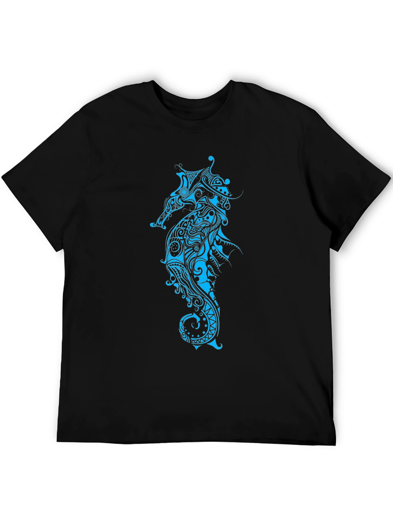 Tribal Seahorse Graphic Tee - Black Casual Shirt