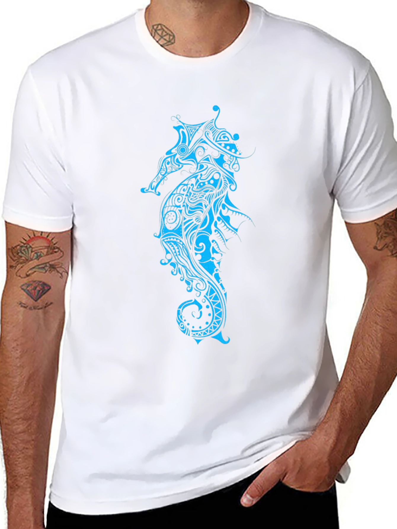 Tribal Seahorse Graphic Tee - Black Casual Shirt