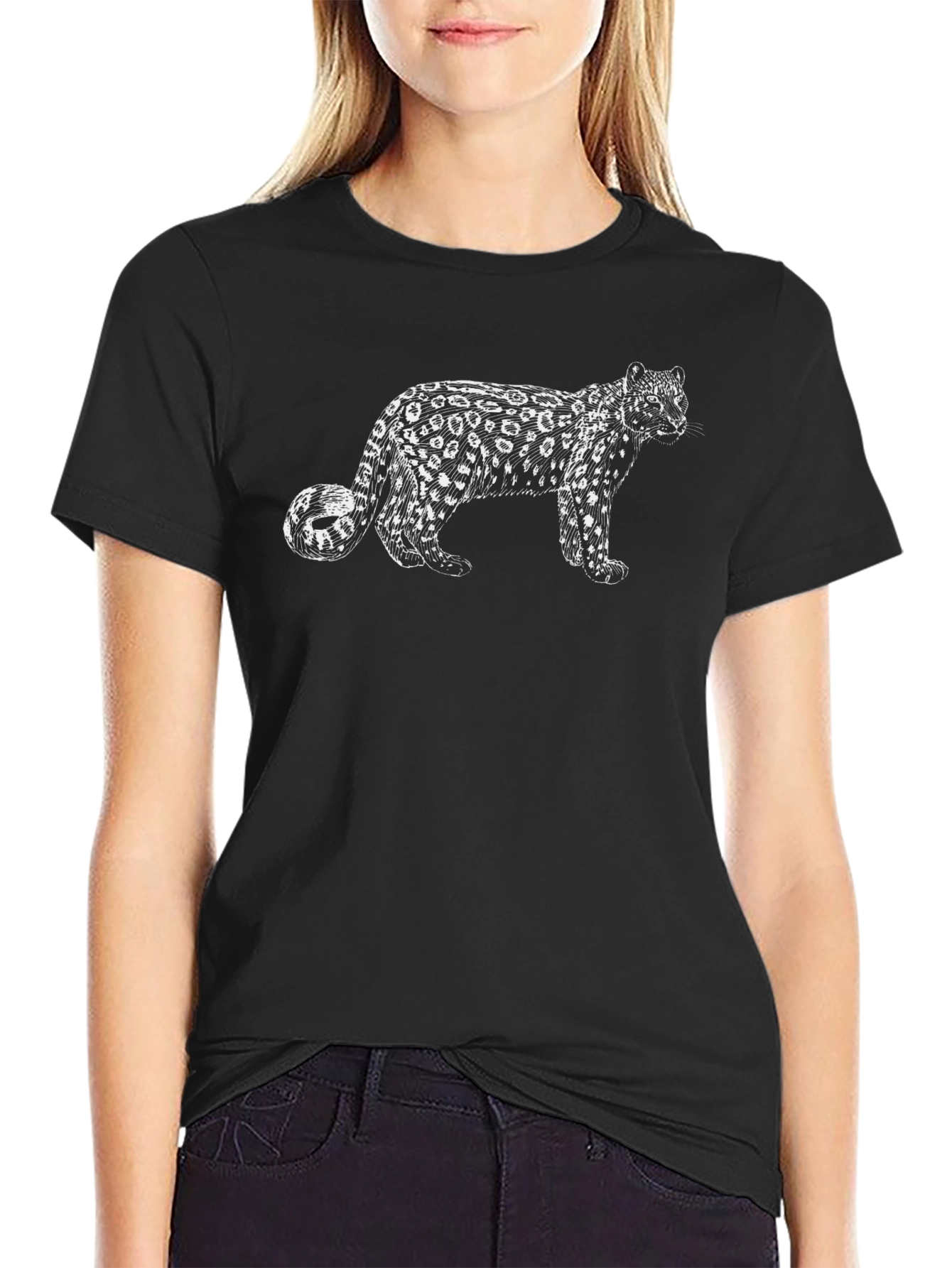 Leopard Graphic Print Black T-Shirt