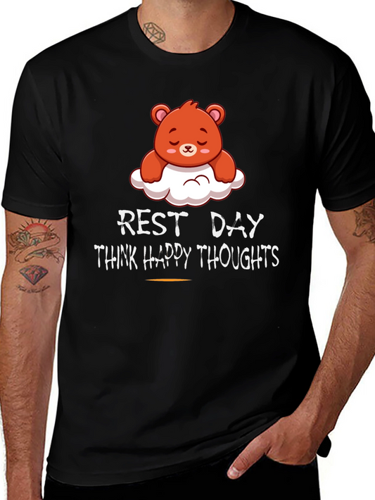 Relaxed Bear Graphic Tee - Rest Day Happy Thoughts Shirt