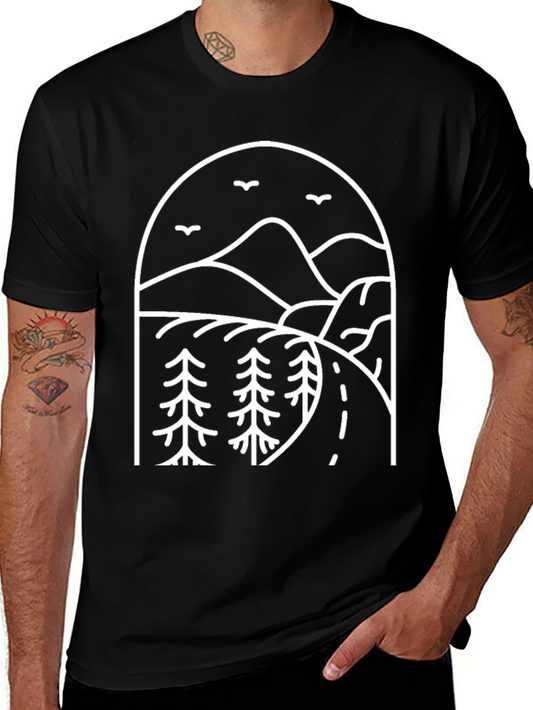Minimalist Mountain Road Trip Black Tee