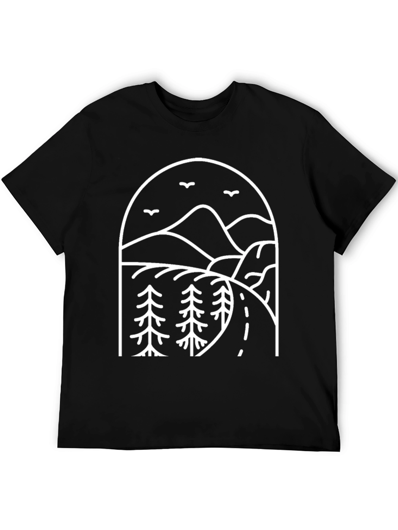 Minimalist Mountain Road Trip Black Tee