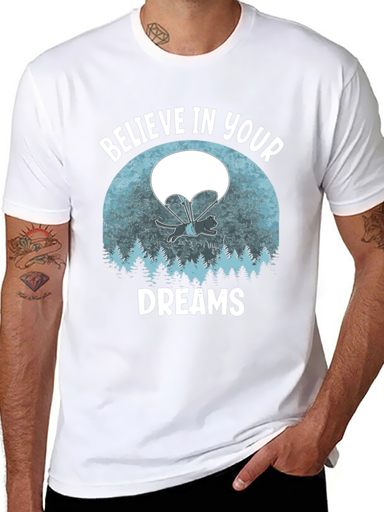 Believe in Your Dreams T-Shirt Funny Cat Parachute Shirt
