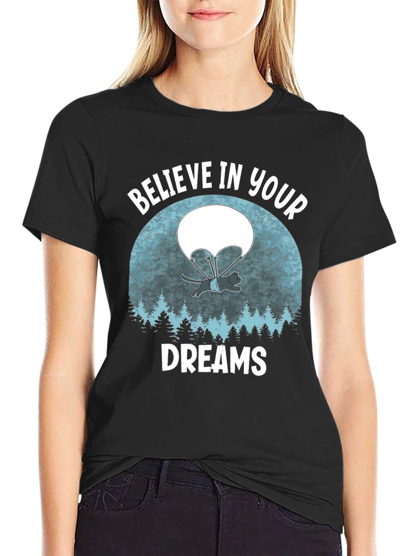 Believe in Your Dreams T-Shirt Funny Cat Parachute Shirt