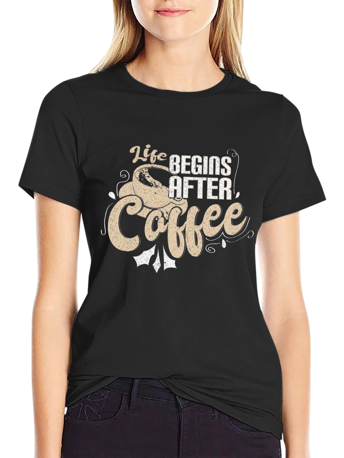 Life Begins After Coffee Graphic Tee - Black