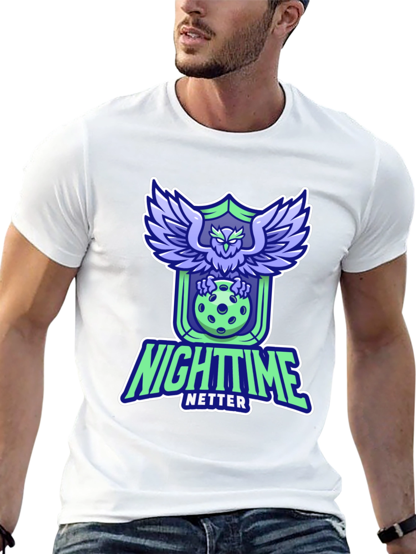 Nighttime Netter Graphic Tee - Owl Pickleball Design