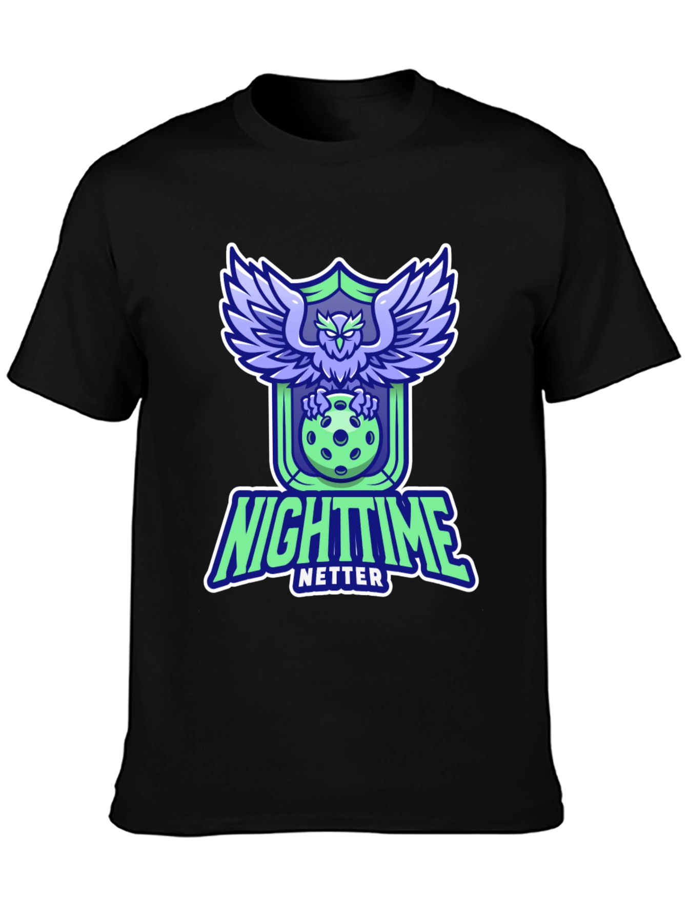 Nighttime Netter Graphic Tee - Owl Pickleball Design