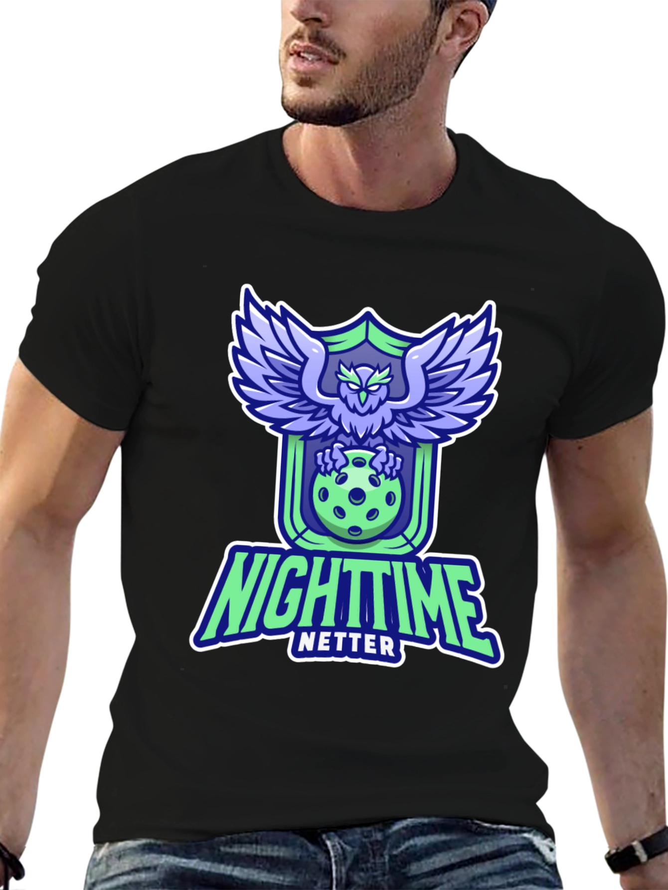 Nighttime Netter Graphic Tee - Owl Pickleball Design