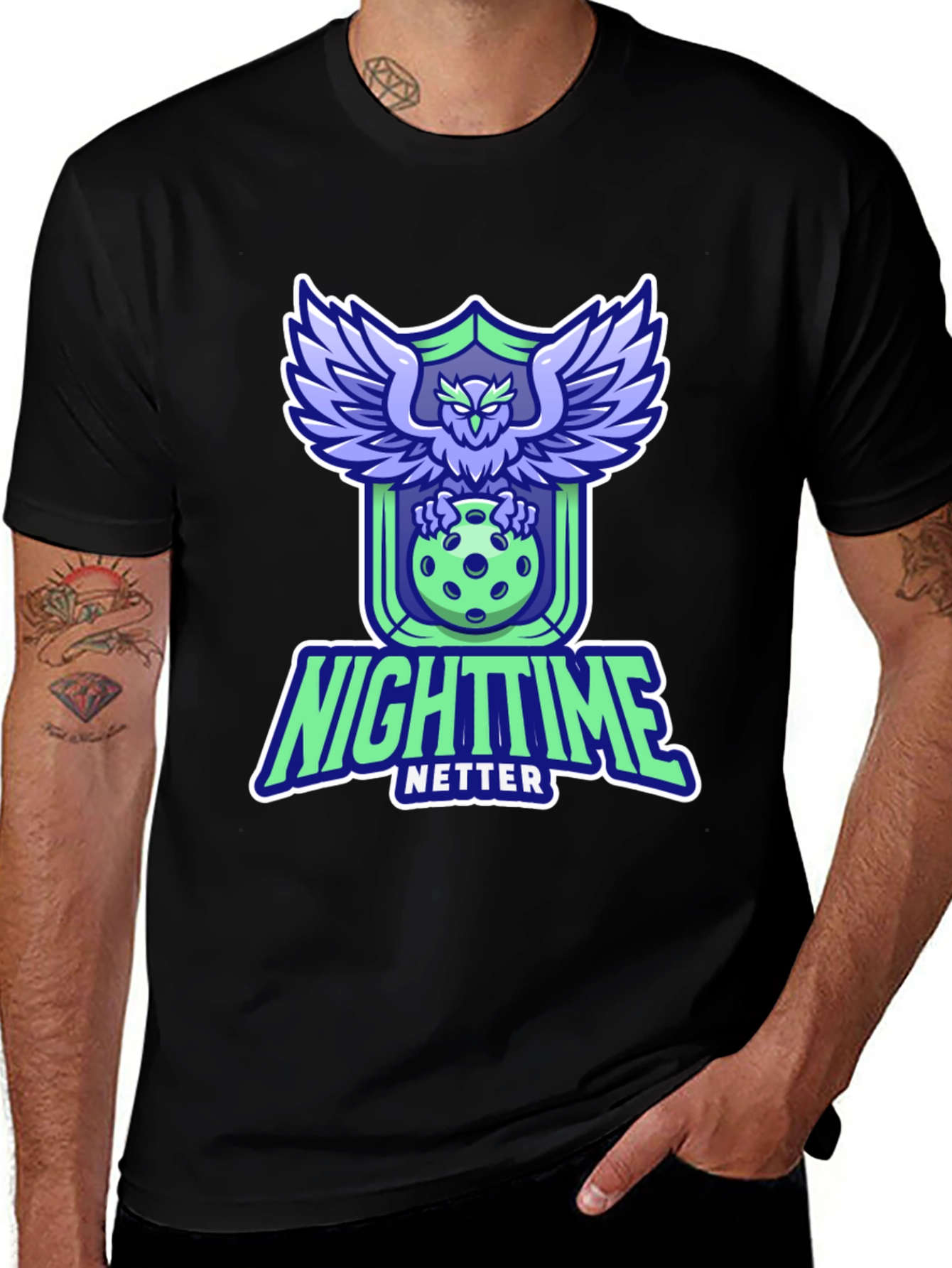 Nighttime Netter Graphic Tee - Owl Pickleball Design