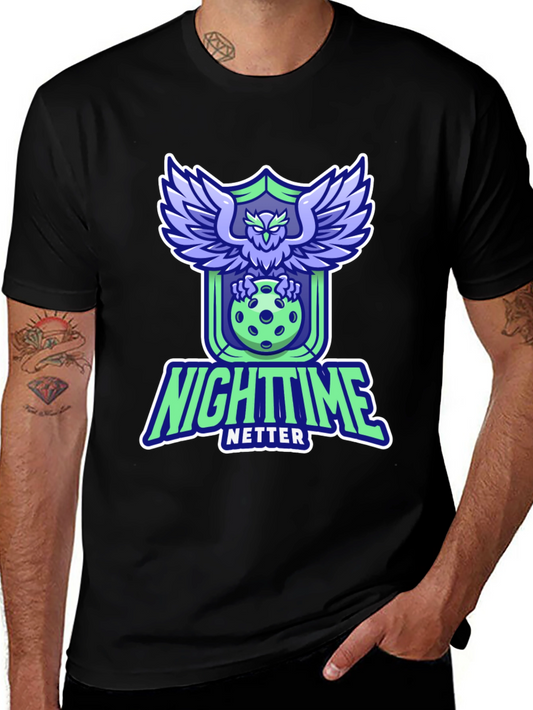 Nighttime Netter Graphic Tee - Owl Pickleball Design