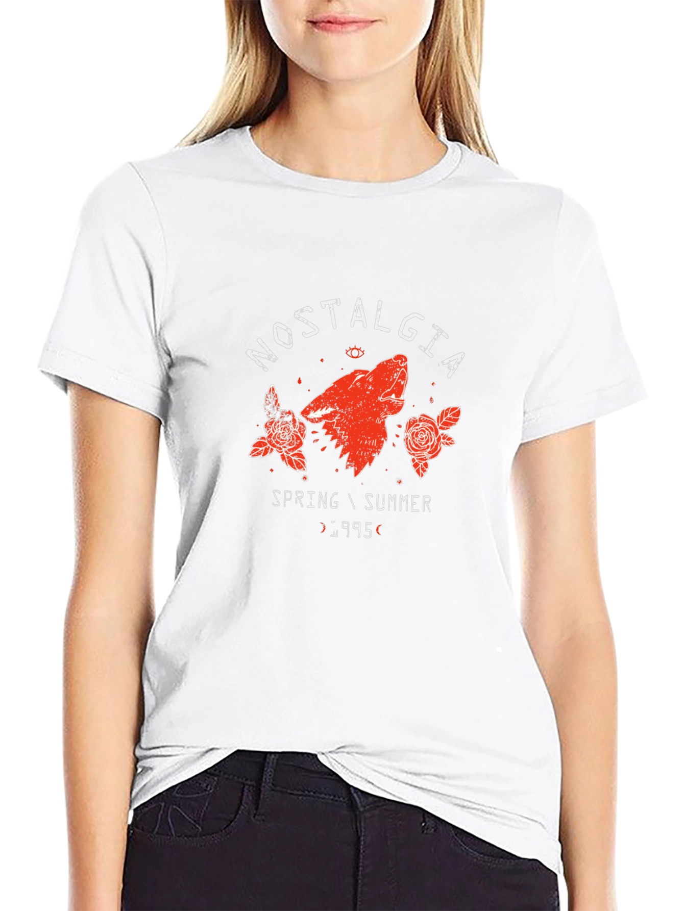 Nostalgia Wolf Graphic Print Black T-Shirt
