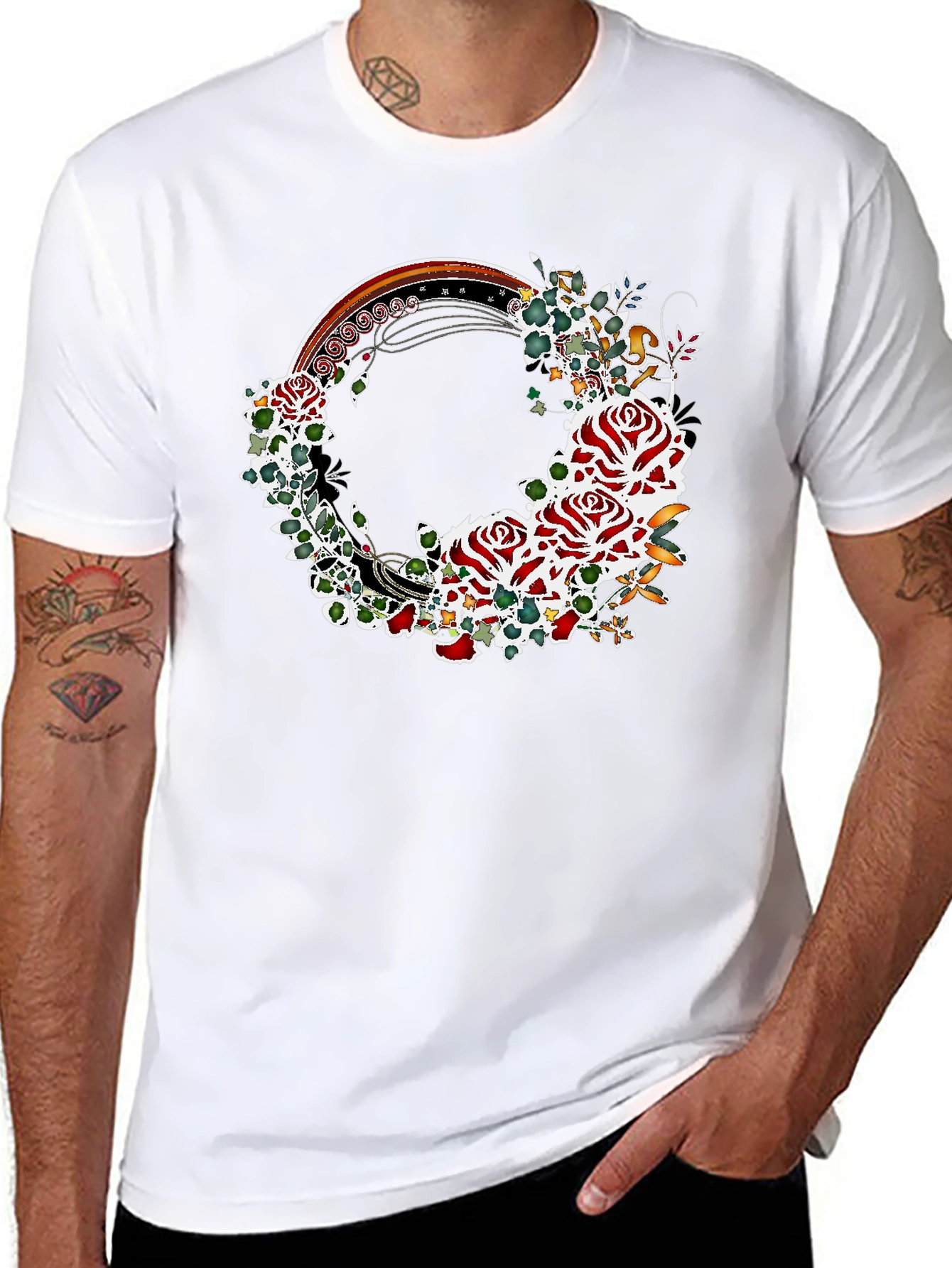 Floral Rose Wreath Graphic T-Shirt