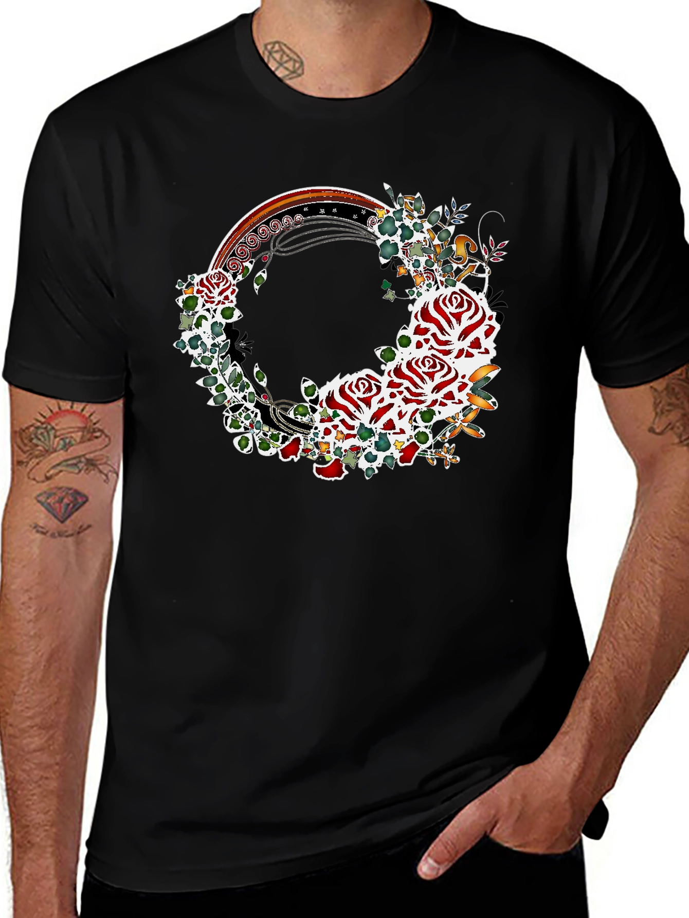 Floral Rose Wreath Graphic T-Shirt