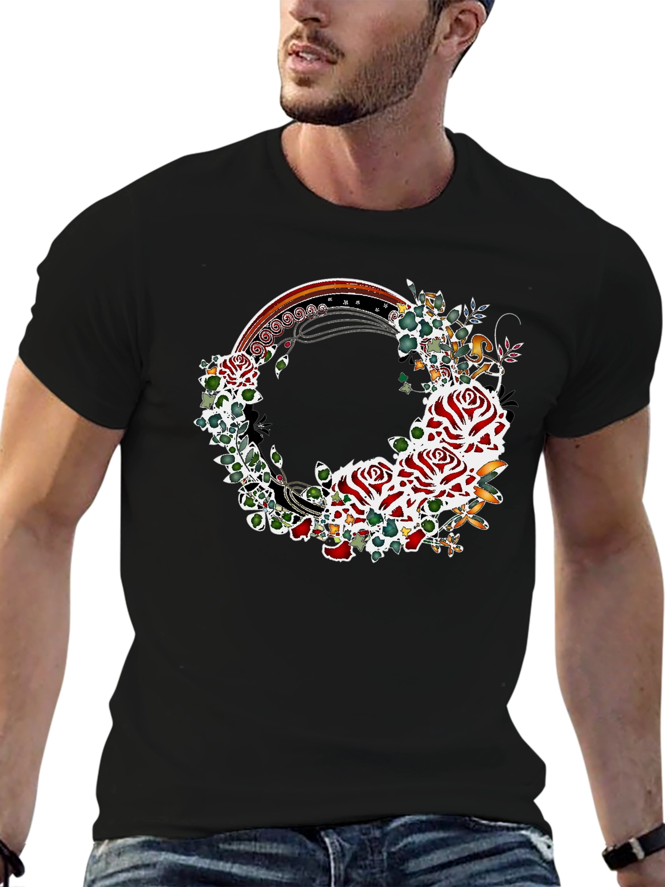 Floral Rose Wreath Graphic T-Shirt