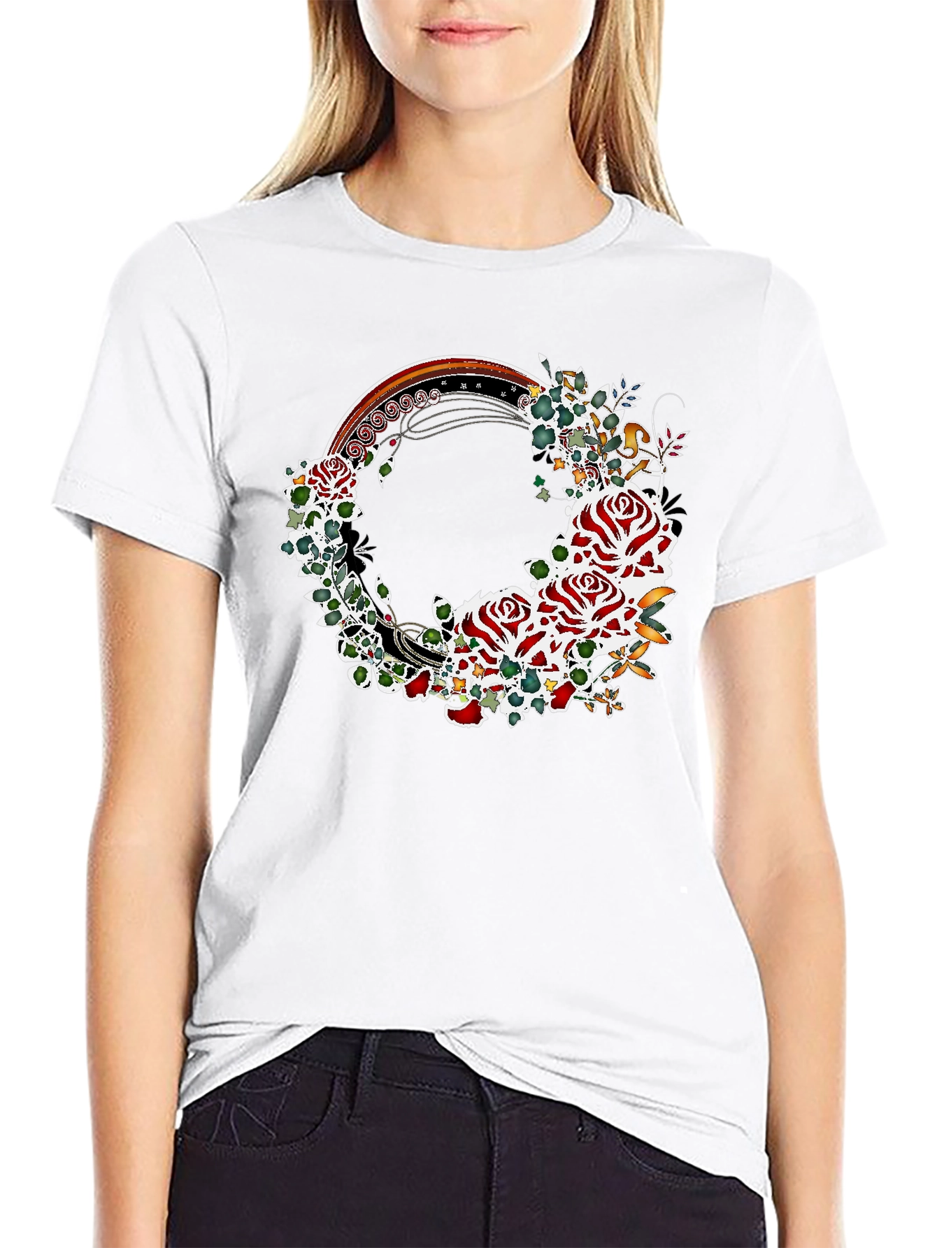 Floral Rose Wreath Graphic T-Shirt