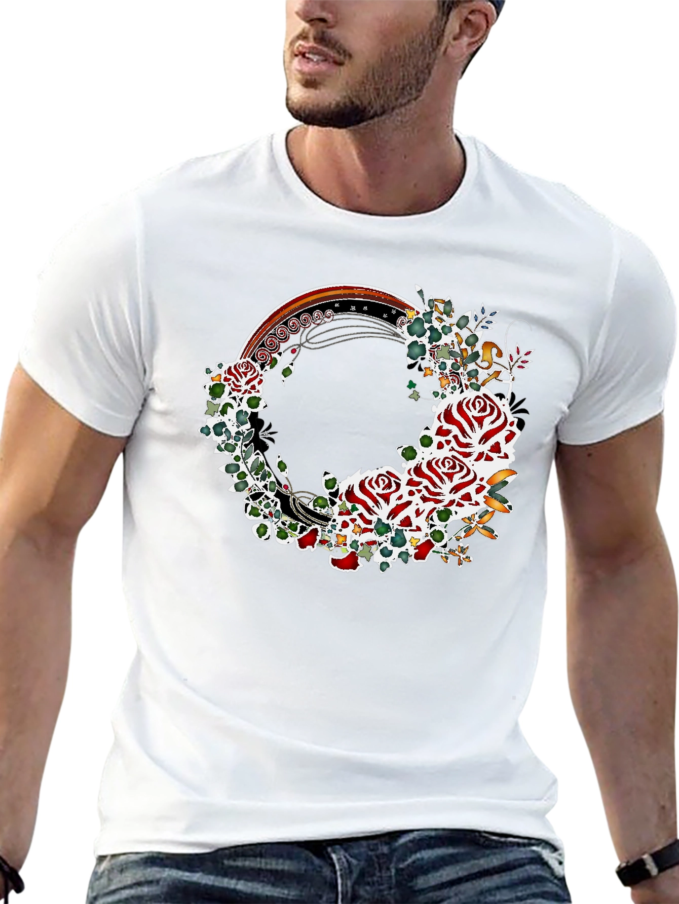 Floral Rose Wreath Graphic T-Shirt