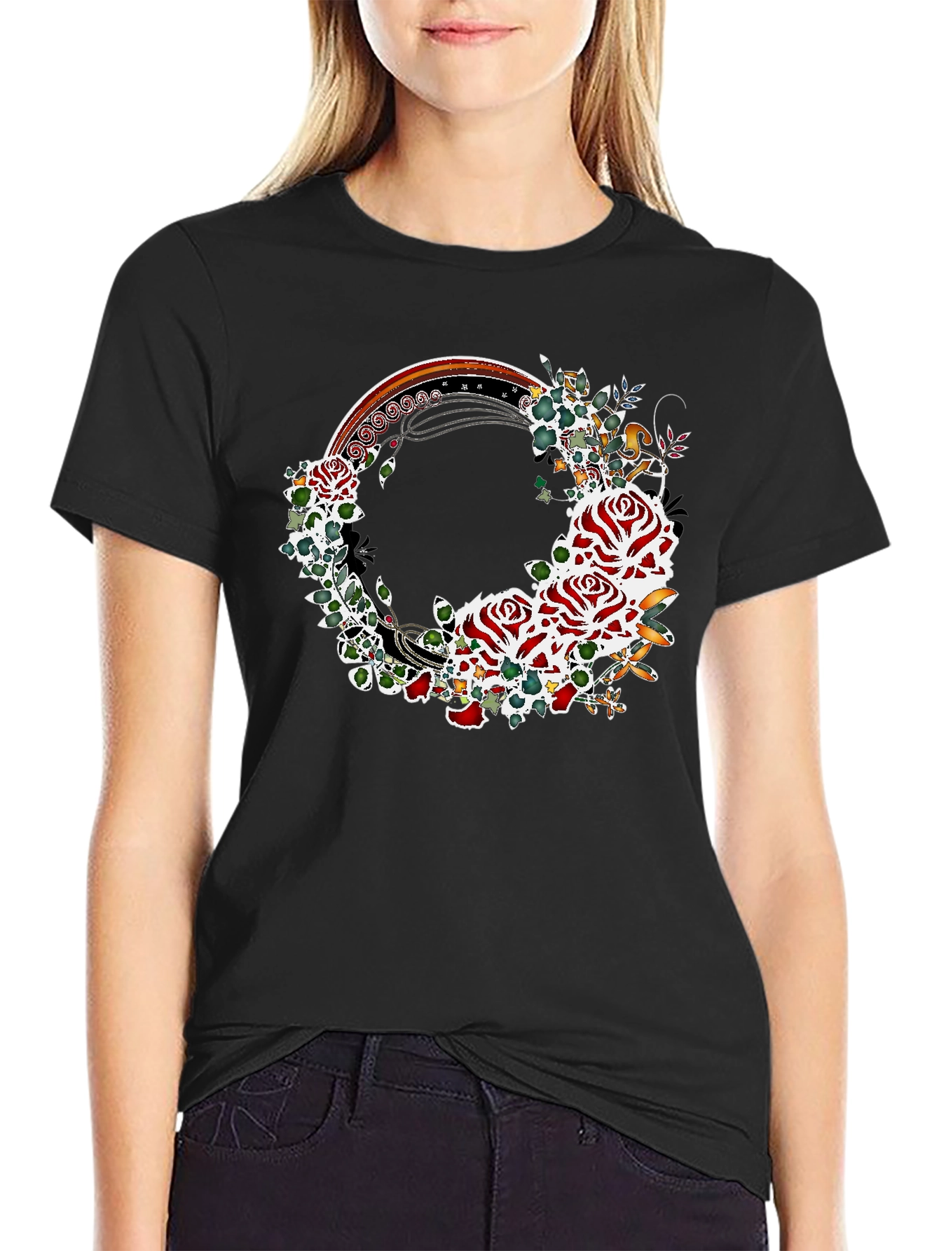 Floral Rose Wreath Graphic T-Shirt