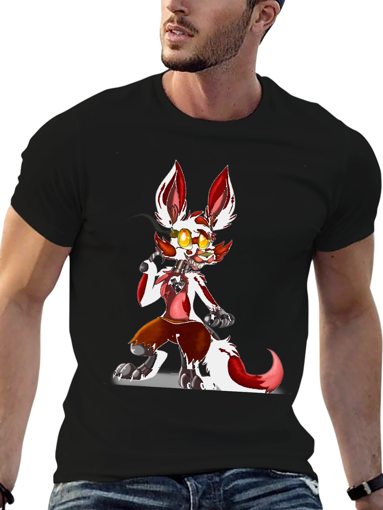 FNAF Foxy Character Graphic Tee - Black Cotton Blend