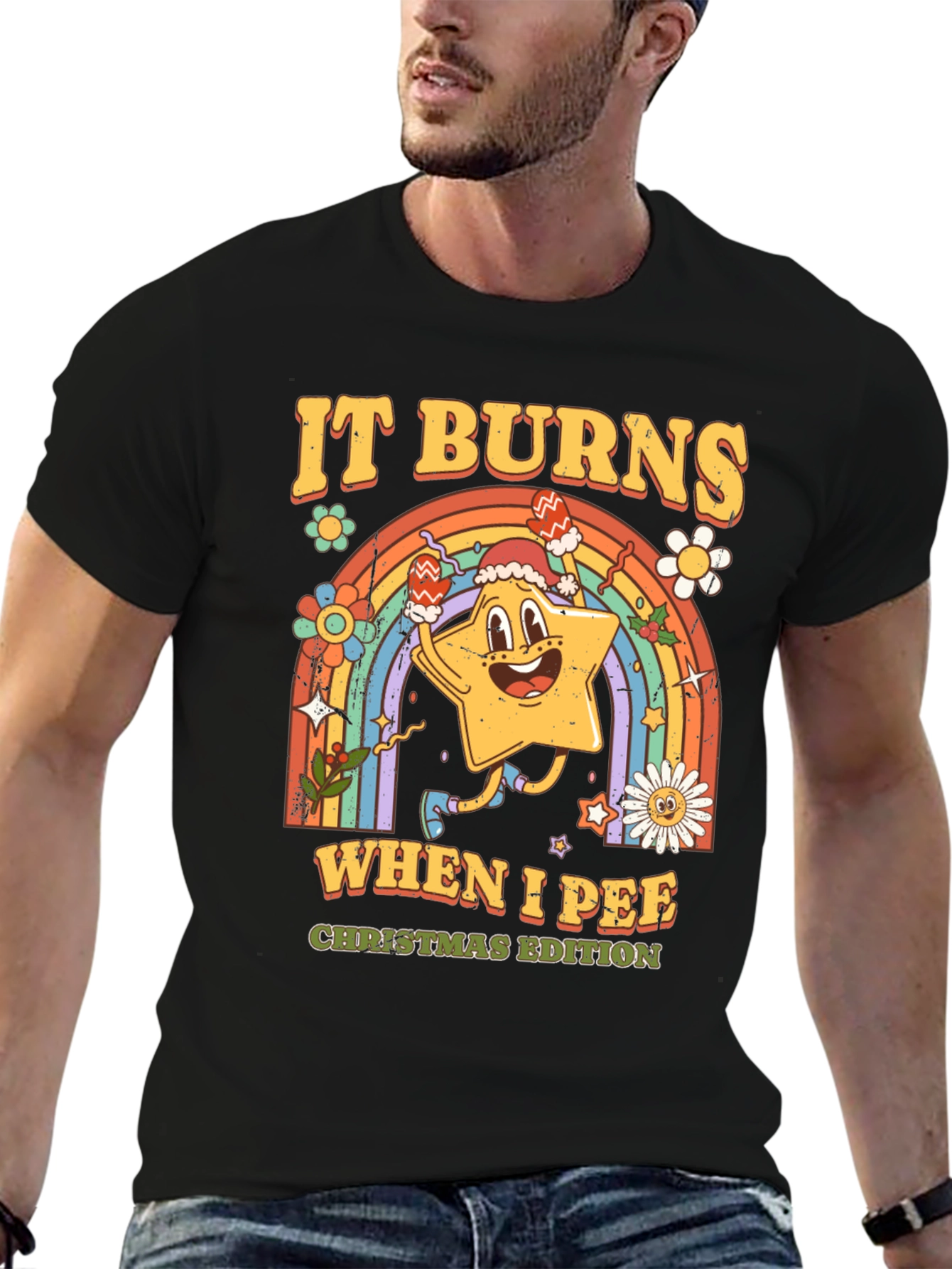 It Burns When I Pee Christmas Edition Black T-Shirt