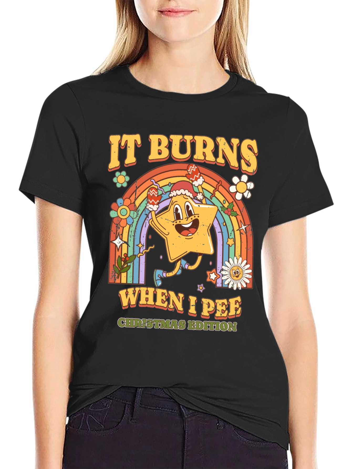 It Burns When I Pee Christmas Edition Black T-Shirt