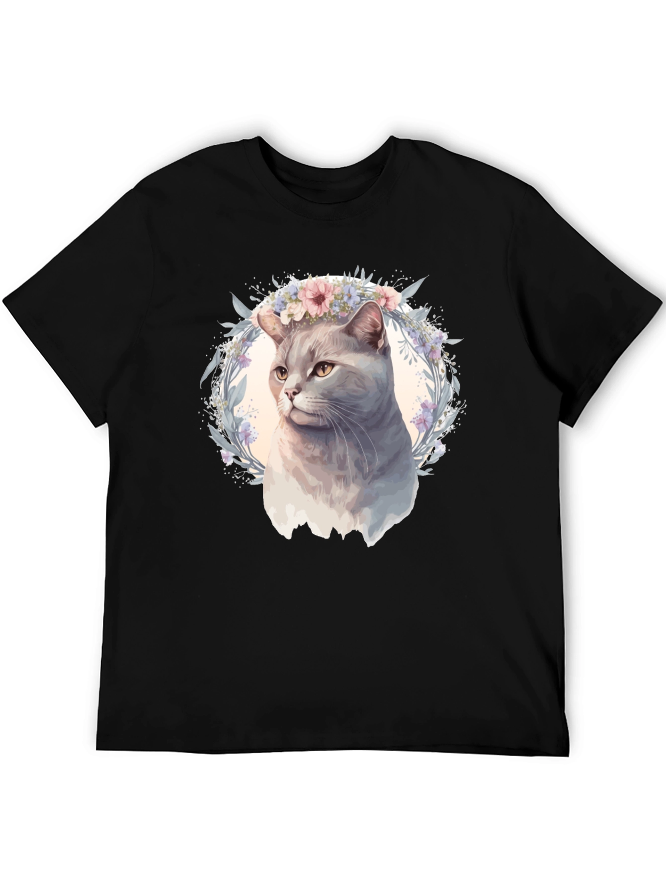 Cat with Floral Crown Graphic Tee
