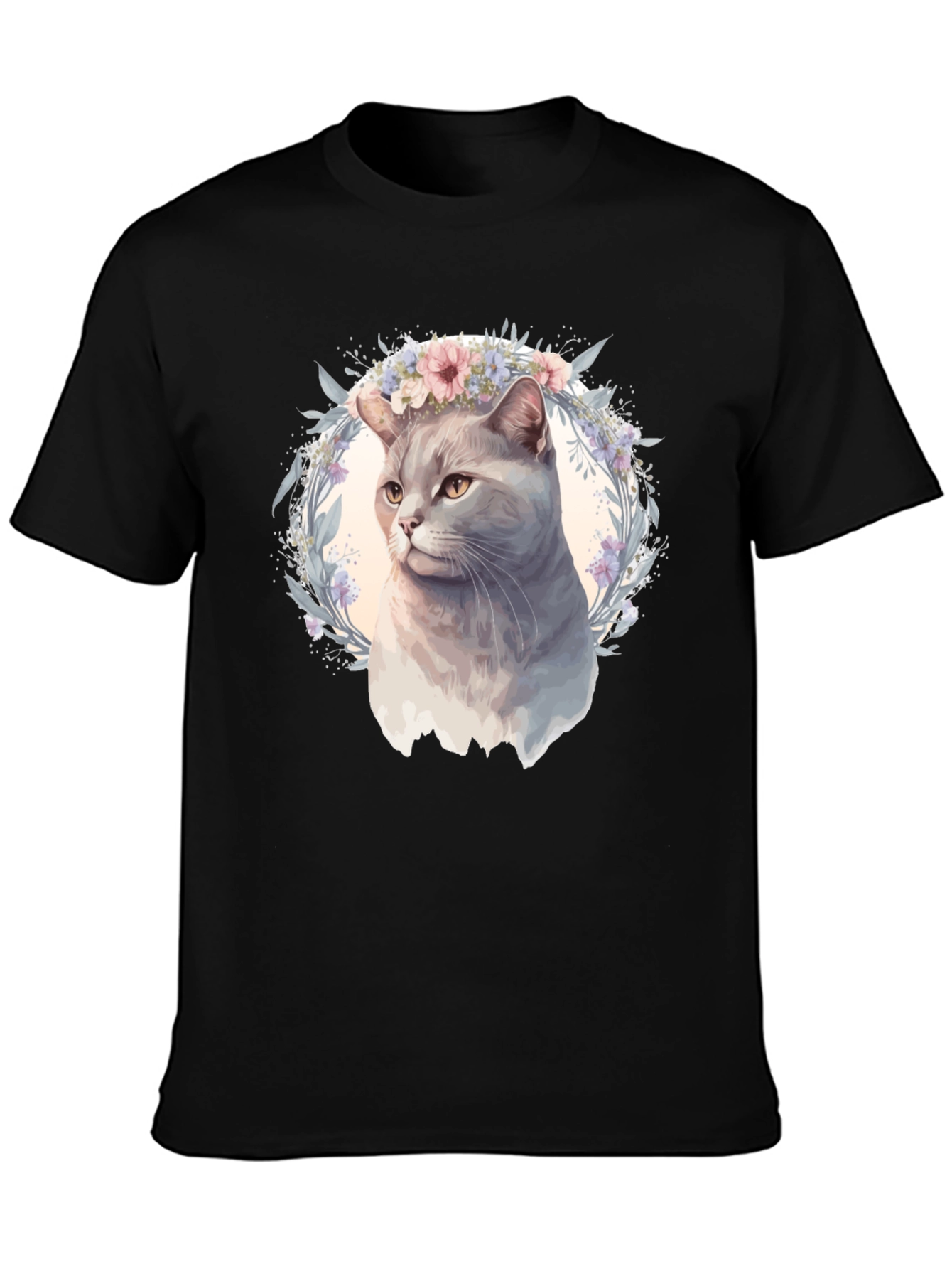 Cat with Floral Crown Graphic Tee