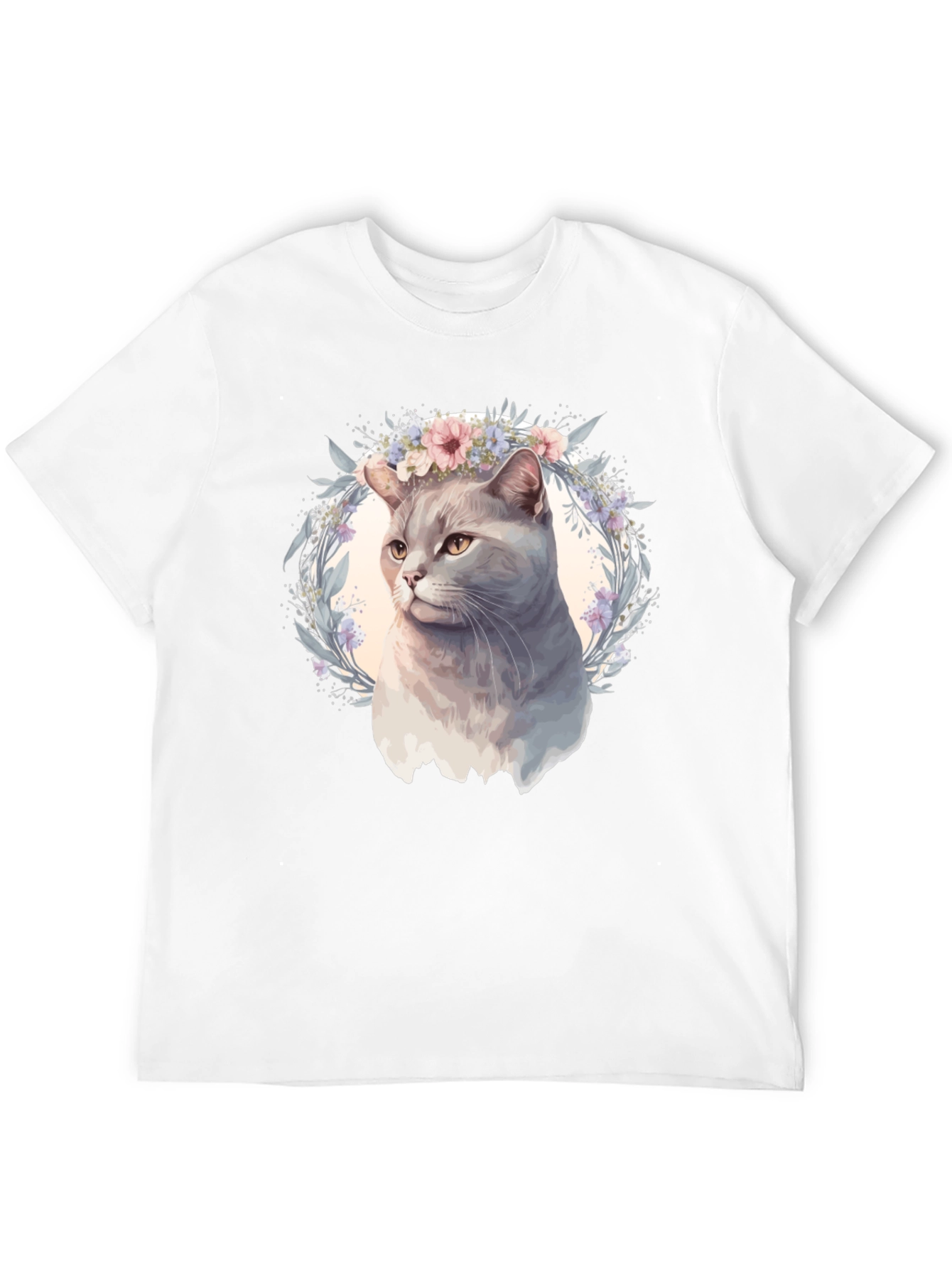 Cat with Floral Crown Graphic Tee