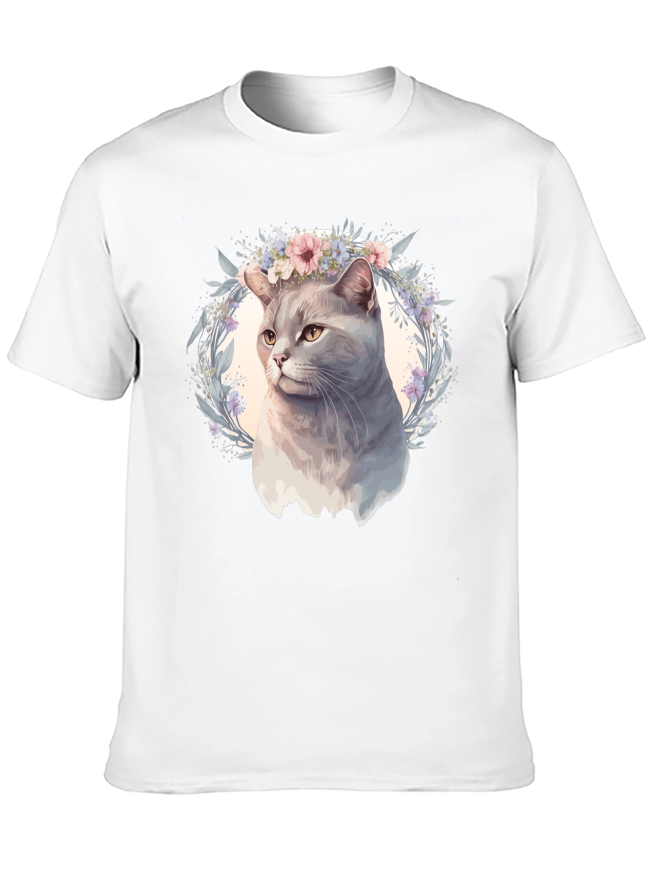Cat with Floral Crown Graphic Tee