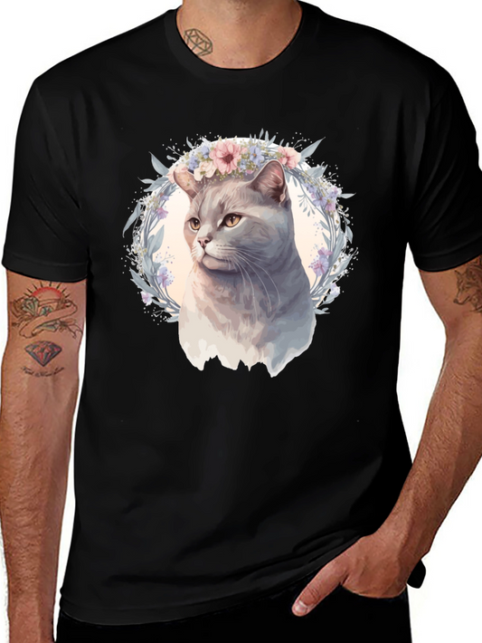 Cat with Floral Crown Graphic Tee