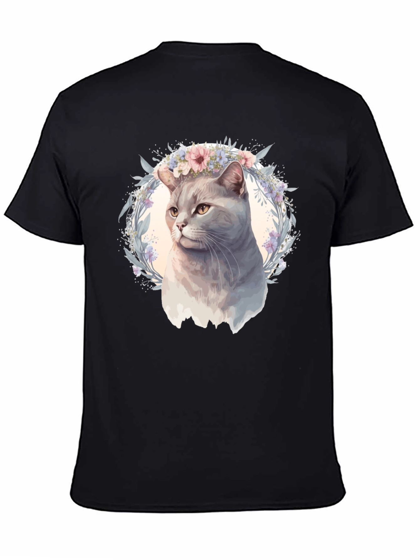 Cat with Floral Crown Graphic Tee
