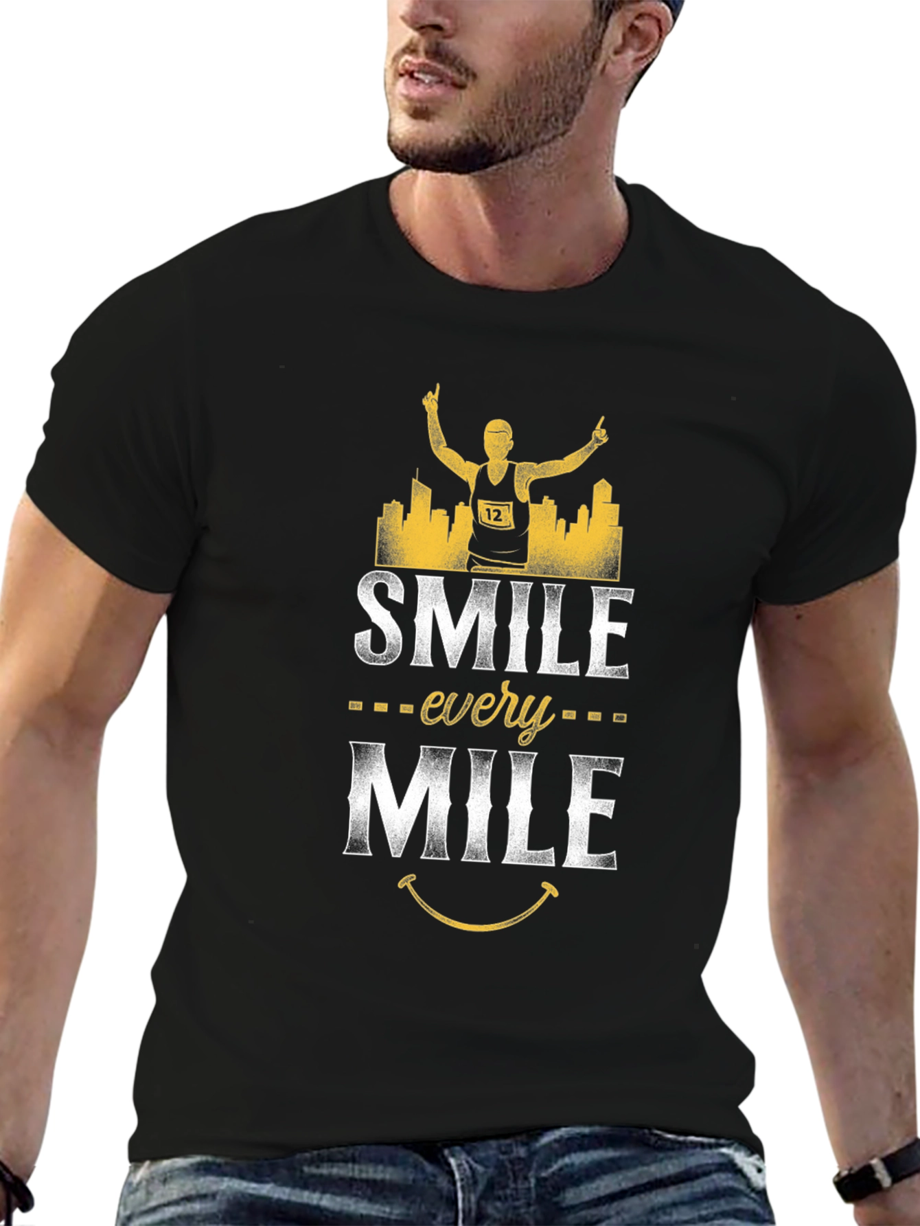 Smile Every Mile T-Shirt - Marathon Runner Design