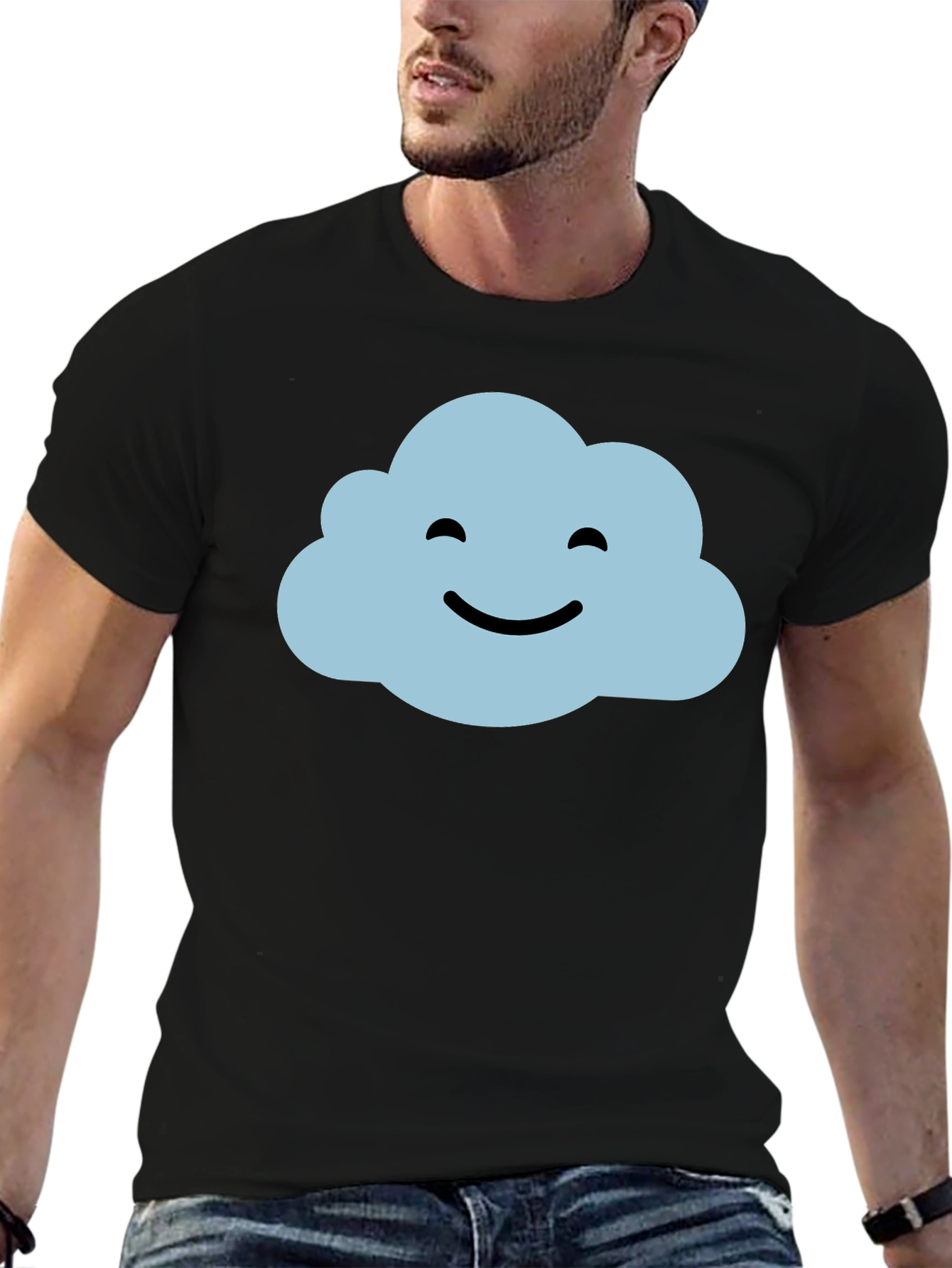 Smiling Cloud Graphic T-Shirt - Black Cotton Blend