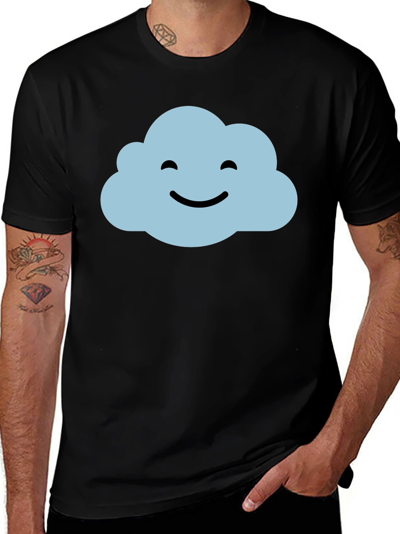 Smiling Cloud Graphic T-Shirt - Black Cotton Blend