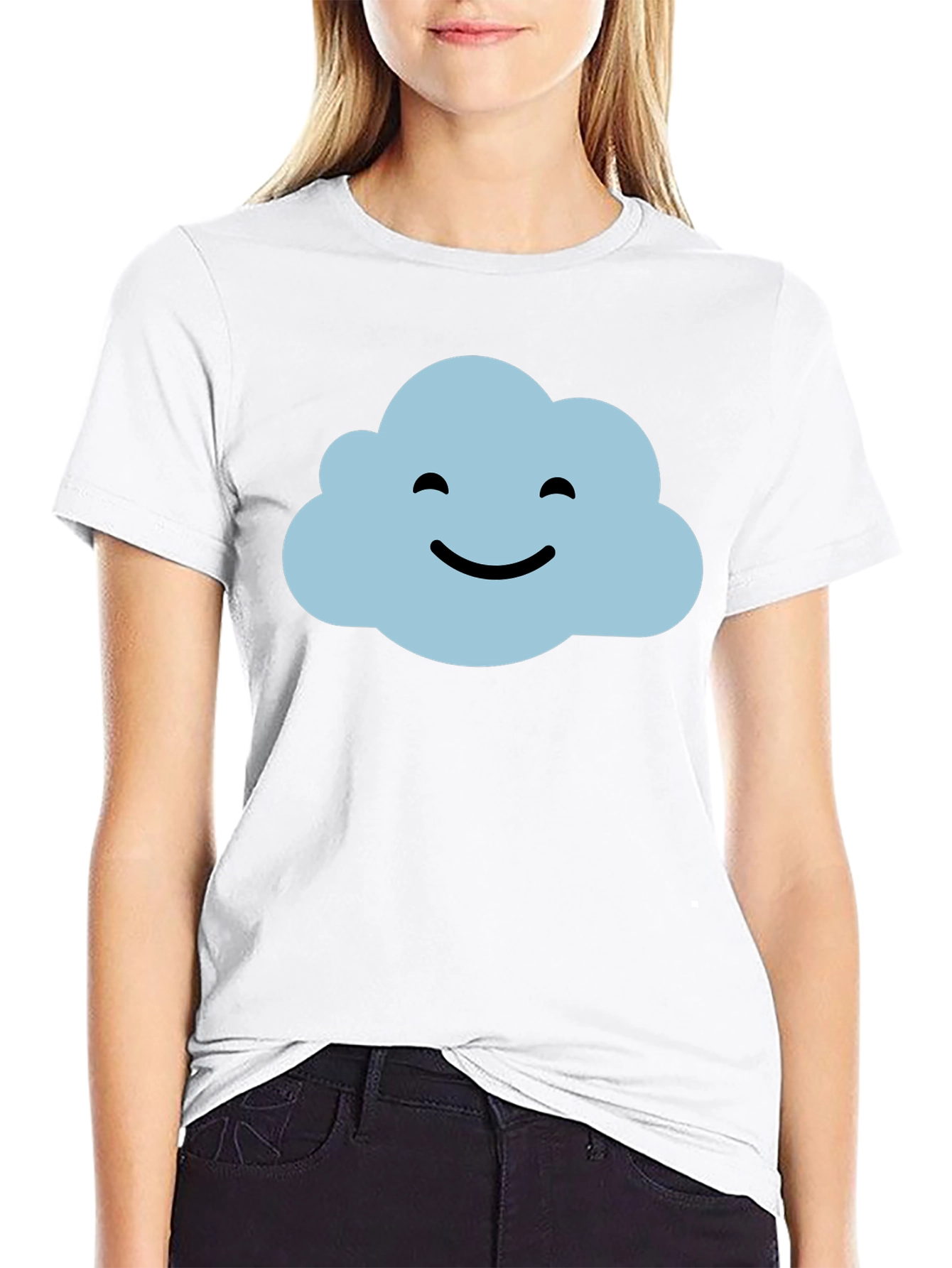 Smiling Cloud Graphic T-Shirt - Black Cotton Blend