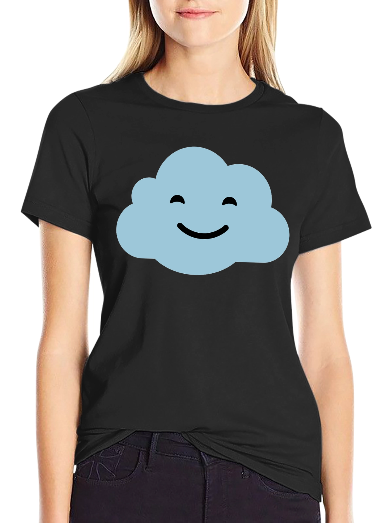 Smiling Cloud Graphic T-Shirt - Black Cotton Blend