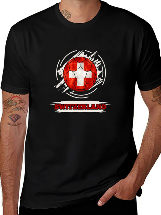 Switzerland Flag Soccer Ball Black T-Shirt