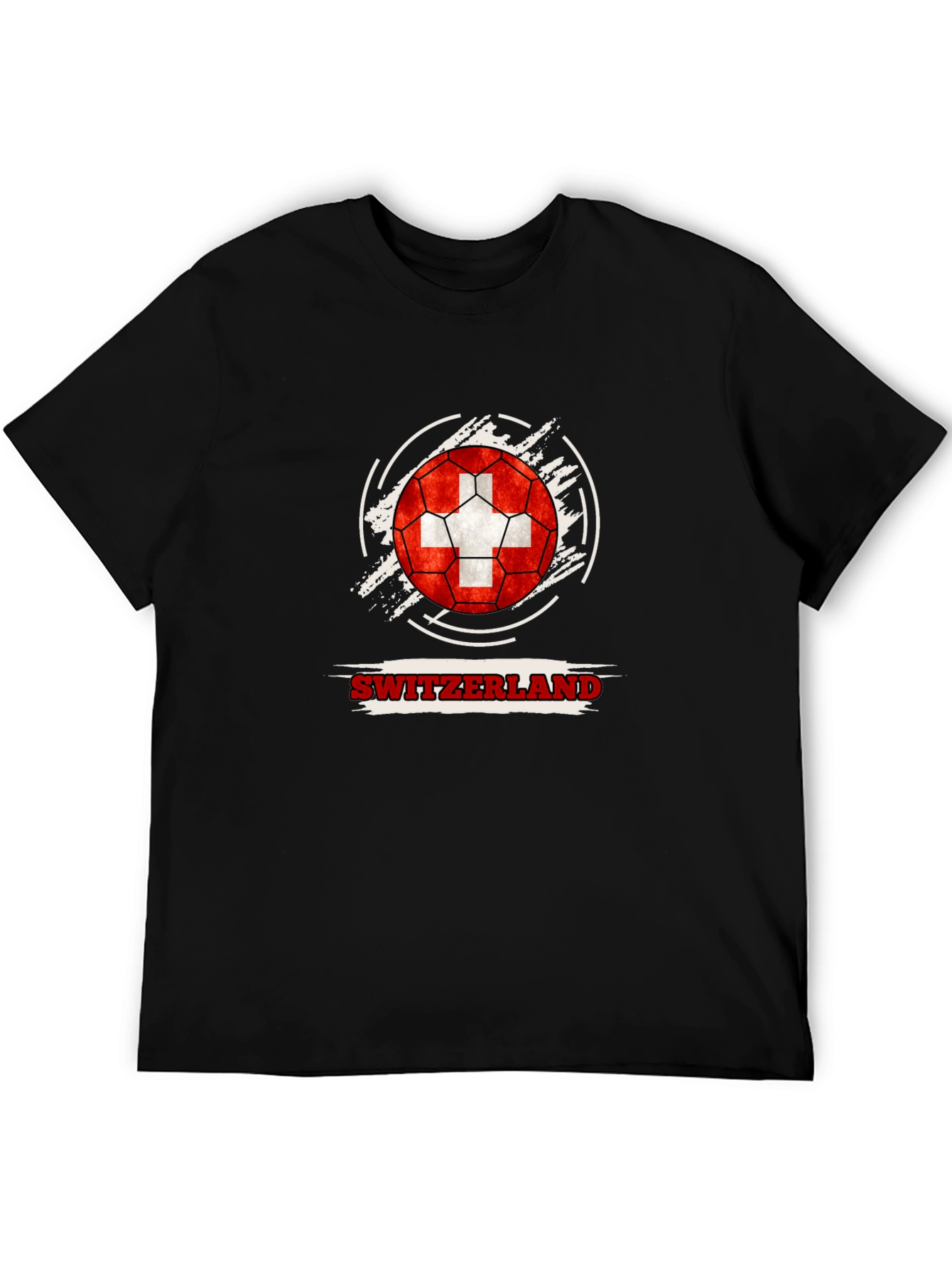 Switzerland Flag Soccer Ball Black T-Shirt