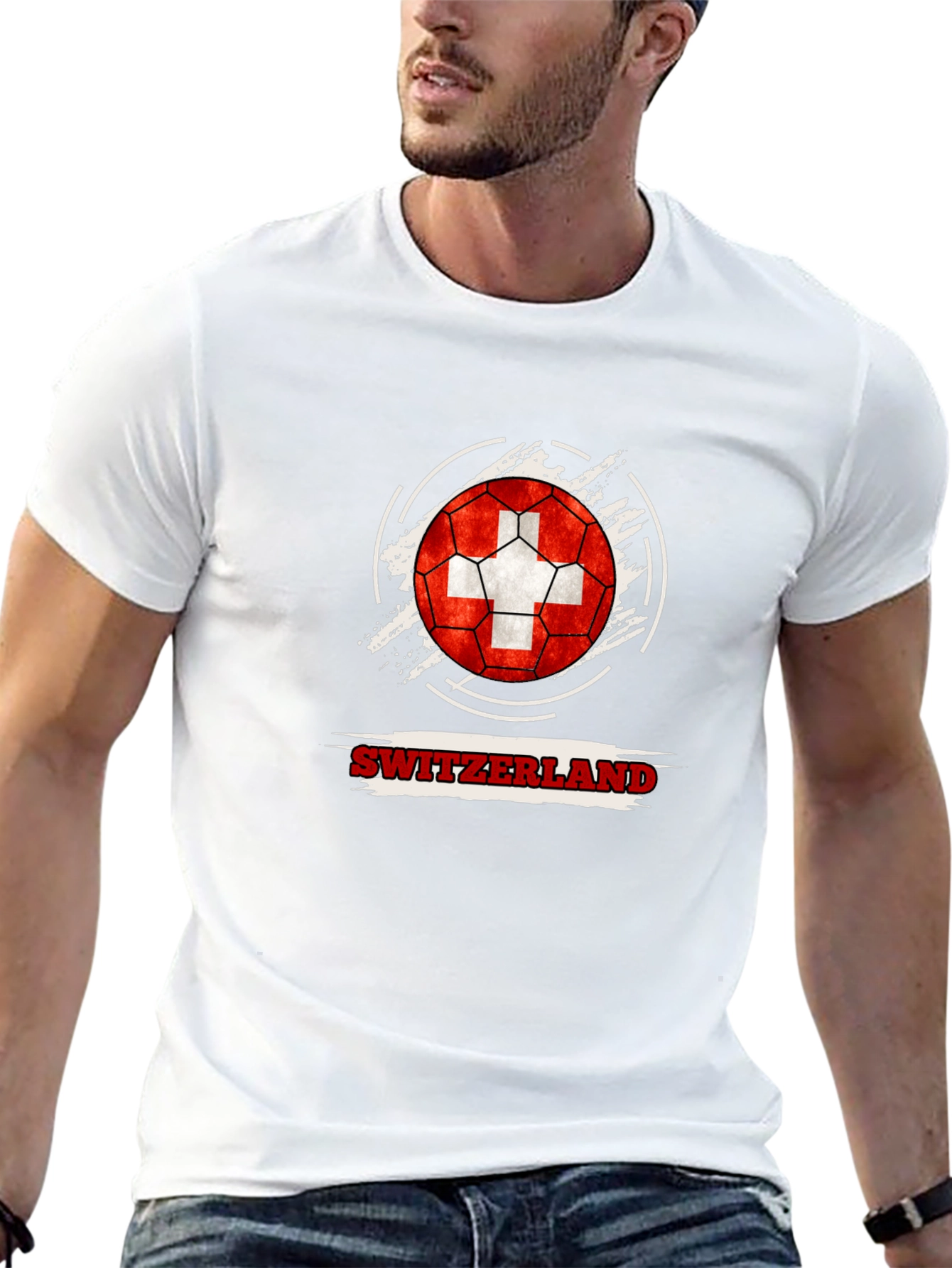 Switzerland Flag Soccer Ball Black T-Shirt